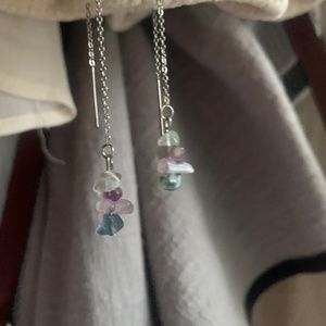 Fluorite Gemstone Threader Earrings